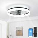 VOLISUN Low Profile Ceiling Fans with Lights and Remote, 20in Fandelier Ceiling Fan with Light, 3000K-6500K Dimmable Bladeless LED Fan Light, Black Flush Mount Ceiling Fans with Lights for Bedroom