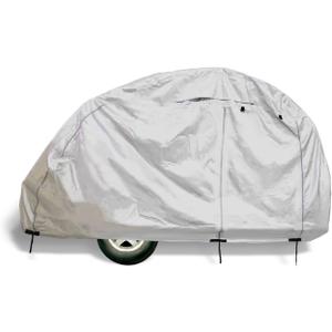 EliteShield ShieldAll Ultimate Teardrop Trailer Cover, Waterproof UV Protection Teardrop Camper Cover Fits 12'', 7'W Silver Color