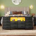 WLIVE 12 Drawer Dresser for Bedroom, Black Dresser TV Stand for 65, 70, 75 inch TV with Led Light & Charging Station, Wide Chest of Drawers with Open Shelves, Fabric Dressers for Closet, Living Room, 11 Drawer for 75 Inch TV