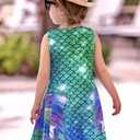 Funnycokid Girls Dress Summer Sleeveless Sundress Birthday Outfit Twirly Mermaid Party Kids 4-15 Years (Green)
