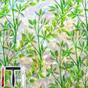 Window Privacy Film with Cutting Grid, Non-Adhesive Stained Glass Window Film Decorative, Static Cling Privacy Window Film (Leaf Rainbow,35.4 X 78.7 inch)