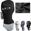 Outboard Motor Cover, 1200D Full Boat Motor Cover with Soft Cotton Lining Fit 90-150 HP Motor, Waterproof & Heavy Duty, Windproof Boat Engine Cover with Elastic Drawstring, Zipper, Black Grey