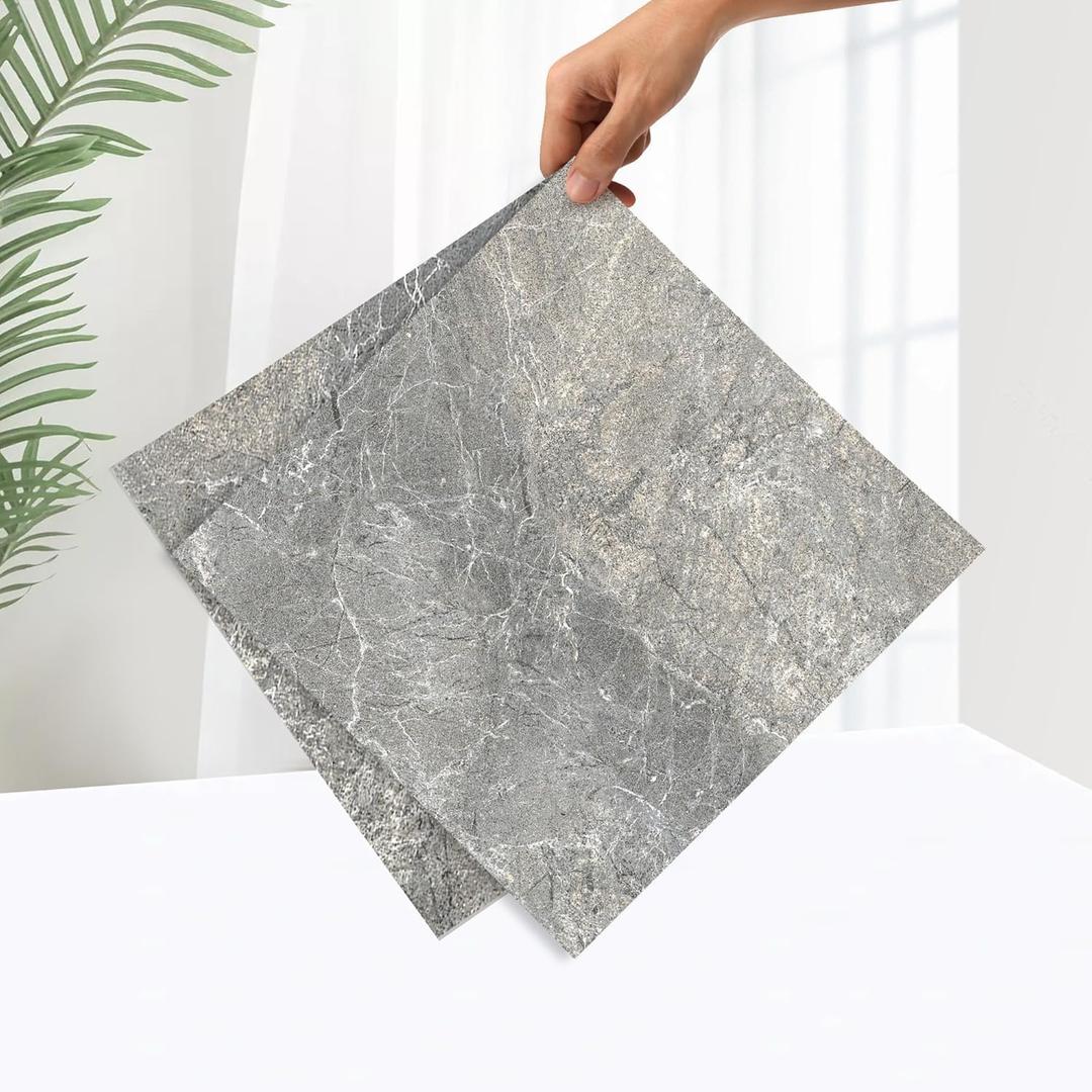 Lareko 20Sq.Ft Grey Marble Peel and Stick Vinyl Floor Tiles,20 Tiles - 12" x 12",Waterfproof and Self Adhesive Vinyl Sticker Tiles,Laminate Flooring for for Kichen,Bathroom,Dining Room(Grey)