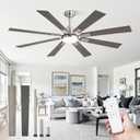 ZMISHIBO 62 inch Brushed Nickel Modern Ceiling Fan with Light and Remote, Indoor/Outdoor Industrial Ceiling Fan for Living Room Patio, 6 Speed Reversible Quiet DC Motor, 3 CCT, Dual Finish 8 Blades