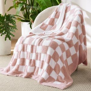 Bedsure Fall Throw Blanket for Couch - Super Soft, Cozy & Warm Knit Checkered Blanket, Breathable, Lightweight & Fluffy for Bed & Sofa, Gentlesoft Pink, 50x60 Inches