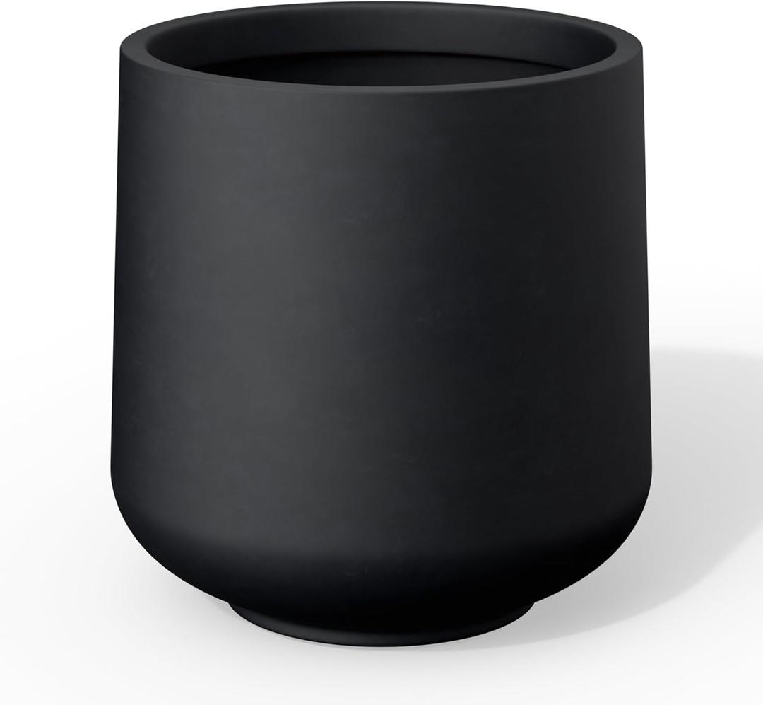 Kante 15.3" Dia Round Concrete Planter, Outdoor Indoor Large Plant Pots Containers with Drainage Hole and Rubber Plug for Home Garden Patio, Black