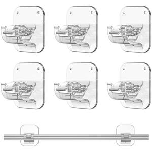 JHCJHC No Drilling Curtain Rod Brackets,Self Adhesive Curtain Rod Holders 3 Way Install Methods Curtain Rod Holders for Dorm Apartment Kitchen Bedroom Home(6pcs-Transparent)