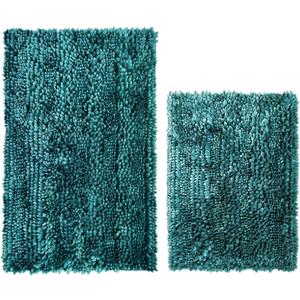 Bathroom Rug Bath Mat Dark Teal Set of 2 Piece Non Slip Super Absorbent Water Bath Rugs,Ultra Soft Super Cozy Velvet Chenille Bath Mats for Bathroom Floor,Tub,Shower,20x32+16x24 Inch (1'8" x 2'8" (Rectangular))