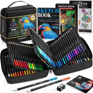 136 PCS Colored Pencils Set for Adult Coloring Books, 120 Colored Pencils with Sketchbook, Coloring Book, Sharpener, Soft Core Oil-Based Coloring Pencils for Artists Drawing Sketching Blending Shading (Black)