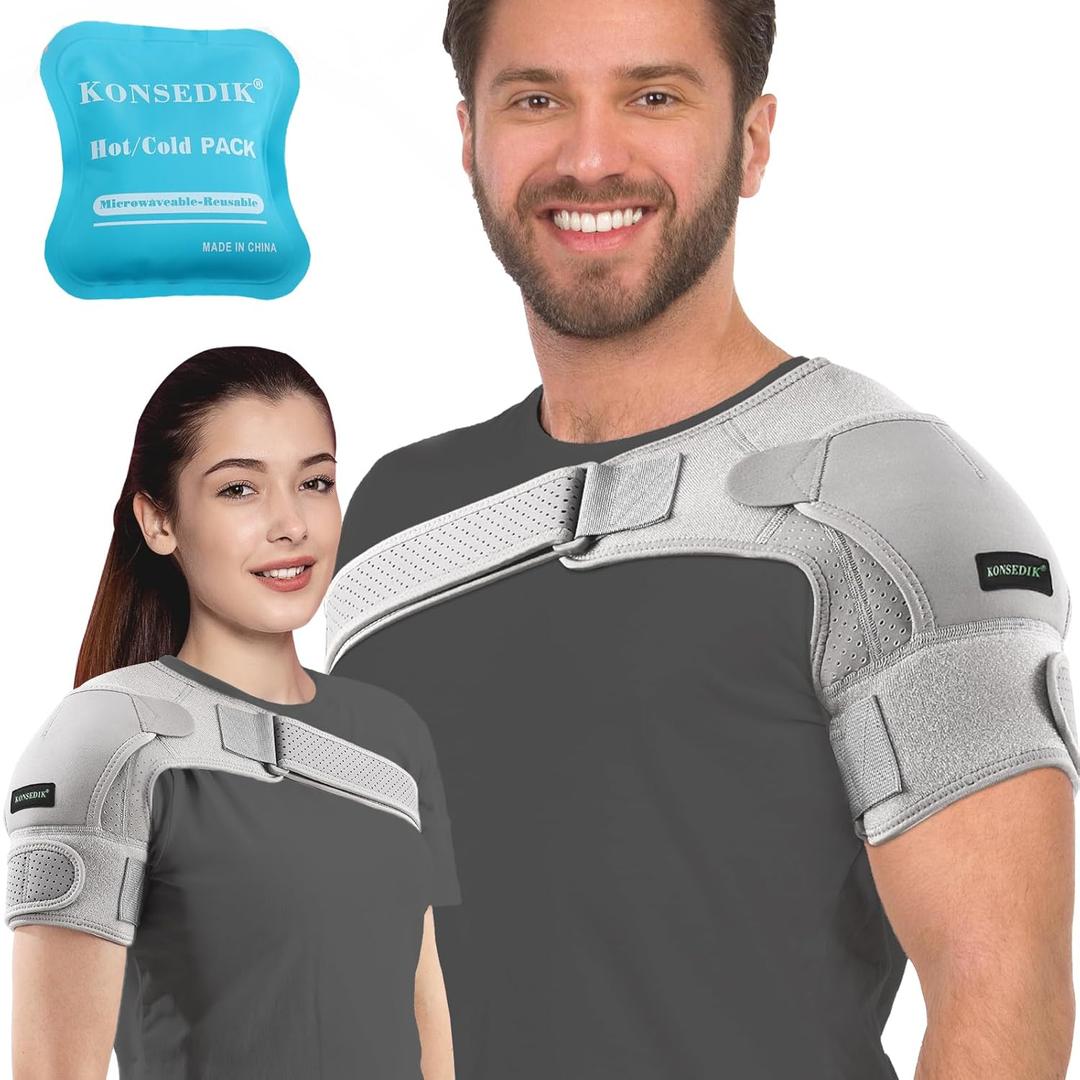 KONSEDIK Compression Recovery Shoulder Brace Immobilizer for Torn Rotator Cuff,AC Joint Pain Relief,Dislocation,Arm Stability,Injuries,Tears,Adjustable Fit Supports for Men&Women (Gray, Small)