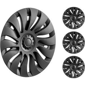 VEVOR Tesla Model Y Wheel Covers Hubcaps 19 Inch, 2020-2024 Model Y Black Fully Fit Hubcap with Snap Set of 4 Same Side, Guard Tape & Valve Nozzle Hole, ABS & PC Hubcap Less Wind Drag