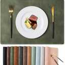 MOSAYT Vinyl Placemats Set of 6-12 X 17 Inch - Faux Leather 100% Waterproof Oil-Proof Wipeable PU Place Mats, Heat Resistant Reversible Table Mats for Kitchen, Dining, Outdoor (Olive Green)