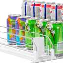 Rula Drink Organizer for Fridge, Width Adjustable Water Bottle Pusher Glide, Self-Pushing Soda Can Dispenser for Refrigerator - Holds up to 15 Cans (15"D, 3 Rows)