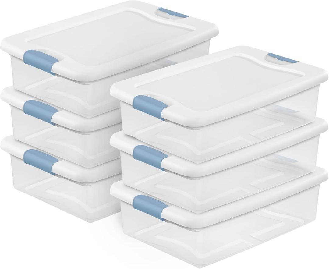 Sterilite 6-Pack Latching Box, Under Bed Storage Bins with Lids, Clear Plastic, 32 Quart - Heavy-Duty Organizing Containers for Closet, Bathroom, and Office