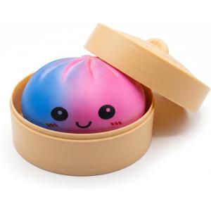 Blue Pink Rainbow Dumpling Squishies Stress Balls, Colorful Squishies Dumpling Fidget Sensory Toy with Food Steamer, Squeeze Dough Ball for Stress Relief, Stretchy Desk Toys Gift