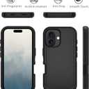 Heavy Duty Rugged Case for iPhone 16 (2024), 3-Layer Super Full Protection with Kickstand, Belt Clip Holster (Black with Clip)