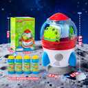 Rocket-Shaped Bubble Machine for Kids & Pets - Dual Powerful Bubble Outlets, Automatic 360 Rotation, Adjustable LED Lights & Music Ideal for Indoor/Outdoor Birthday Parties