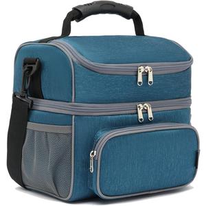 FlowFly Double Layer Cooler Insulated Lunch Bag Adult Lunch Box Large Tote Bag for Men, Women, With Adjustable Strap,Front Pocket and Dual Large Mesh Side Pockets (Lake Blue)