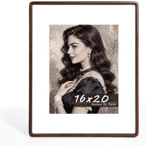 16x20 Picture Frame with Reel Glass, Solid Walnut (Brown) | Tempered Glass, Mortise & Tenon, Matted to 11x14 Art, Horizontal or Vertical Display, Wall Kit, 1620