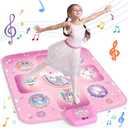 GirlsHome Dance Mat - Unicorn Toys for Girls Electronic Dance Pad with 5 Game Modes, Built-In Music, Touch Sensitive Light Up LED Kids Musical Mat, Christmas & Birthday Gift for Toddler Girls 3-12