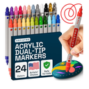 ARTISTRO Vibrant Acrylic Paint Markers for Rock, Fabric, Glass, Wood, Paper, Ceramic, Canvas & More - 24 Dual-Tip Acrylic Paint Pens (Dot & Fine) - Smooth Flow, Quick Dry, Low-Odor