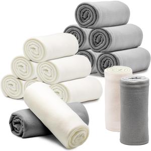12PCS Fleece Throw Blankets Bulk 60 x 50 in Soft Blankets Fabric Warm Lightweight Wool Blanket Cozy Coverlet for Beds Sofas Home Wedding Season(Beige + Light Gray)