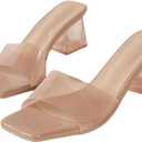 Nanbei zuo, Women's Clear Heeled Sandals Square Toe Slip On Chunky Sandal 43