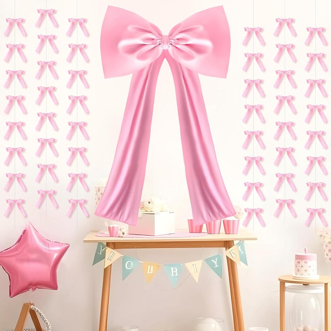 Pink Bow Birthday Party Decorations Large Coquette Bow 43 x 27.6 in with 6 6.6 ft Pink Ribbon Bow Hanging Garland Coquette Party Wall Hanging Decor for Bachelorette Baby Shower Bridal Shower Wedding