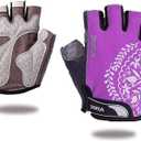 VEBE Women Cycling Gloves Non-Slip Shockproof Short Finger Gloves Outdoor Riding Mountain Bike Gloves (Purple,M)