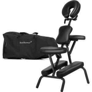 Portable Massage Chair for Tattoo and Spa Foldable Massage Therapy Chair with Adjustable Face Cradle High-Density Cushion Lightweight Design with Carrying Bag Ideal for Salon Use (Black), 2 Piece Set