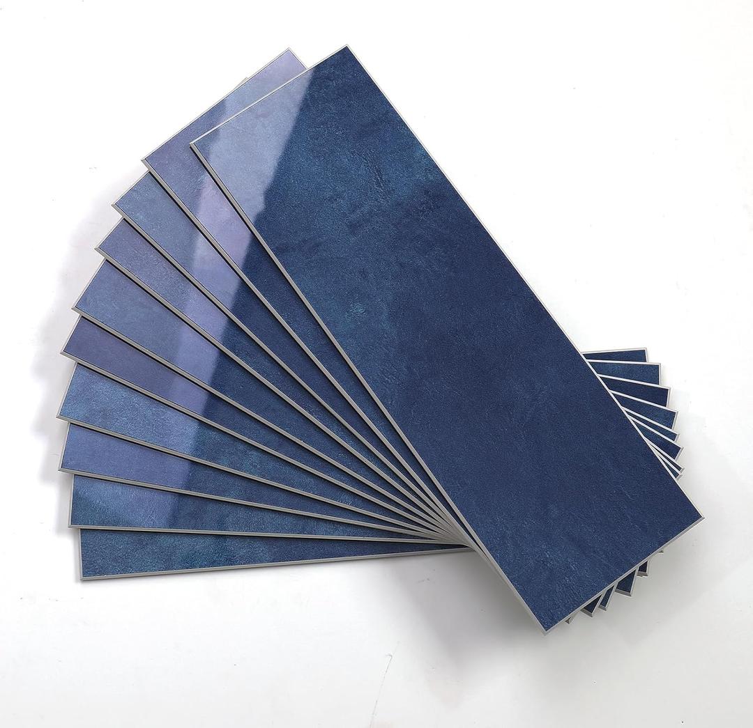 Tilingview 30 PCS Peel and Stick Backsplash Tile for Kitchen/Bathroom/Living Room, 3"x 9" Self-Adhesive Subway Tile for Backsplash, Imitation Glazed Tiles/Handmade Tiles (Glossy Navy Blue)