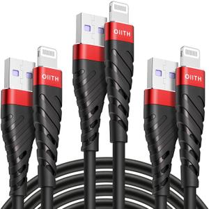 OIITH Apple MFi Certified iPhone Charger Cable 3 Pack 6 Ft, Long Lightning Charging Cord, Fast 2.4A iPhone USB Cord Compatible with iPhone12/11/XS/Max/XR/X/8/8P/7P/6 (Red)
