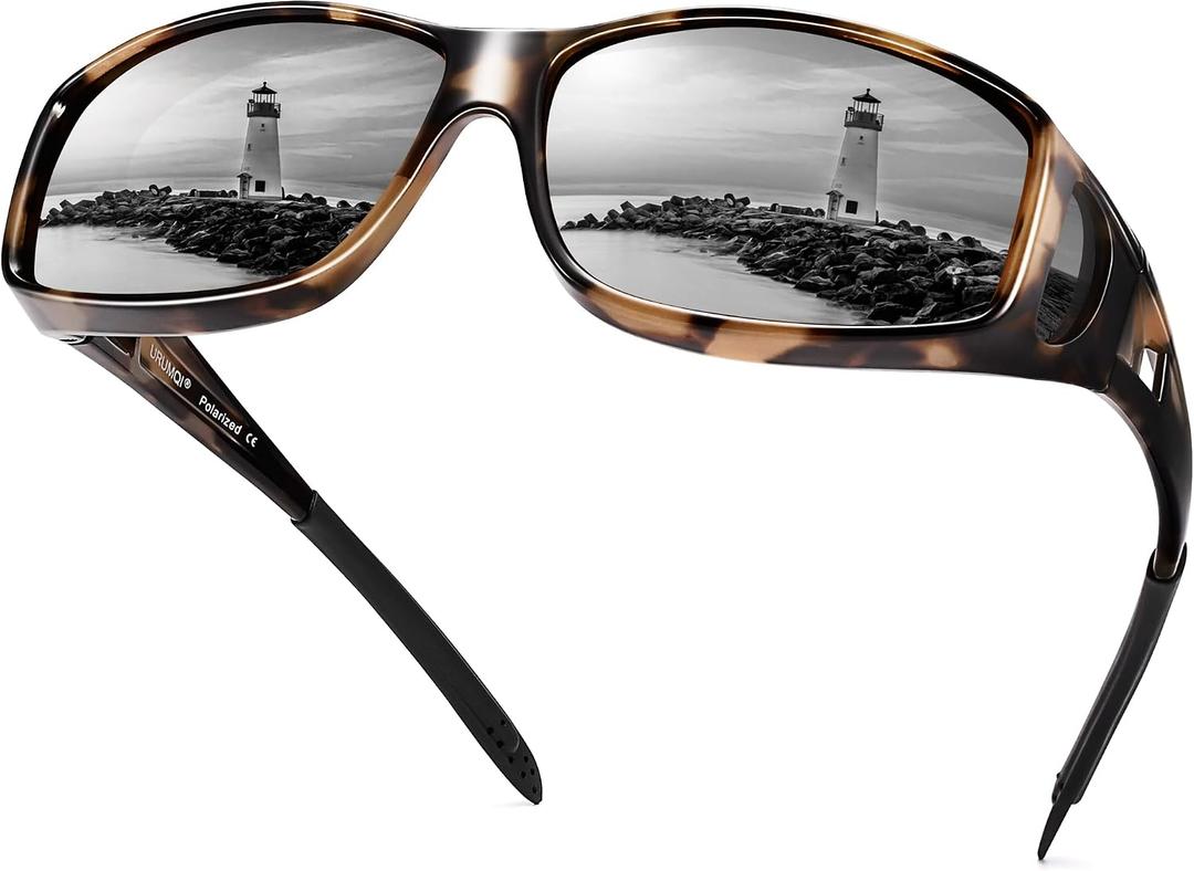 URUMQI Polarized Sunglasses Fit Over Glasses for Men Women, Wraparound Sun Glasses UV400 Protection for Driving Fishing