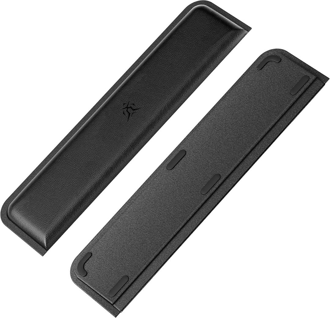 Computer Keyboard Wrist Rest Pad, Ergonomic Soft Memory Foam Wrist Support w/Anti-Slip Rubber Base, Black (Protein leather, 15.35 in*3.54 in*1.1 in)
