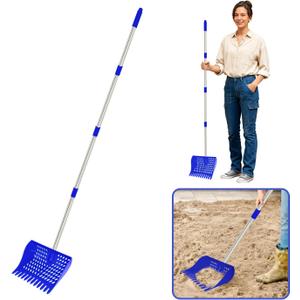 4-in-1 Chicken Manure Scoop, Coop Cleaner Tool for Scoop Sift Rake Level, Lightweight Durable for Chicken Coop Cleaning, Sand Sifting, Poultry Farming & Waste Management (Single Unit, Blue)