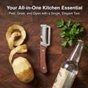 2 PCS Multi-Functional Kitchen Peeler, Professional Kitchen Tool for Chefs Fruit, 3 in 1 Multi Functional Wooden Handle Peeler and Bottle Opener, Kitchen Gadgets for Potato, Carrot, Pumpkin, Apple