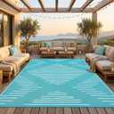 Garvee 10x14 Outdoor Rugs Waterproof Easy-Cleaning Light Blue White