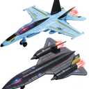 Double Fighter Jet Toy, F18 & SR71 Diecast Planes with Lights & Sounds, Pull Back Military Airplane Toy Gift for Toddler,Kids, Boys