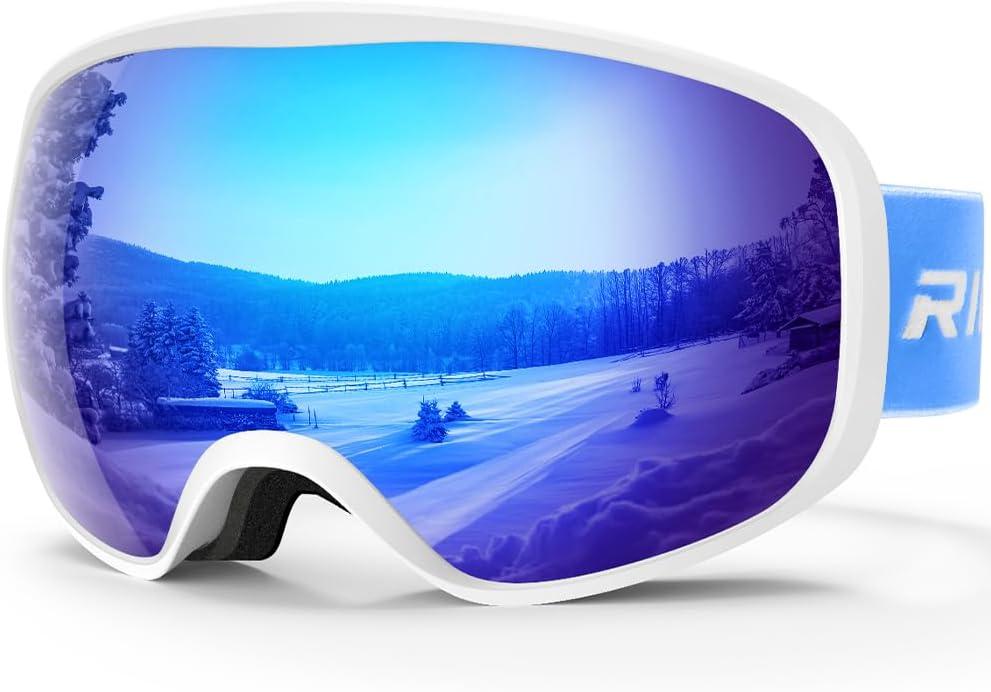 Kids Ski Goggles for Boys Girls Aged 3-14, 100% UV Protection OTG Ski Goggles (A09-white/Blue)
