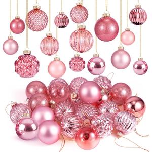 Liliful 24 Pcs Valentine's Day Pink Glass Ball Ornaments Tree Decoration Balls Neutral Vintage Mercury Ornaments for Xmas Festival Home Wedding Holiday Farmhouse Party Decor, 2.36 Inch