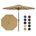 9Ft Patio Umbrella - 8 Sturdy Ribs Outdoor Table Umbrella with Crank Lift & Push Button Tilt - Market Umbrella for Pool, Deck, Yard, Garden - Tan