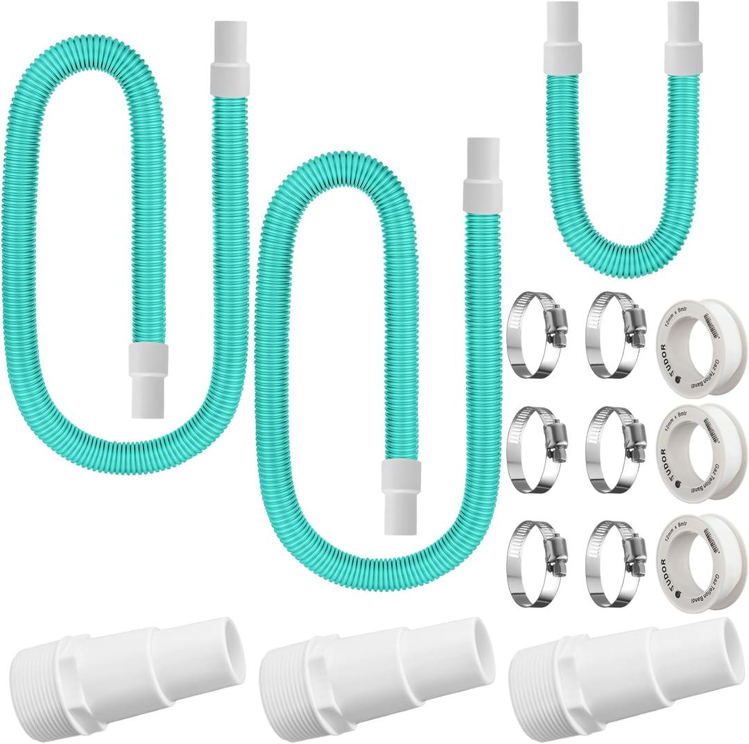 Jadive 1 1/2" Swimming Pool Filter Hose Replacement Kit(2 Pack 6ft+1 Pack 3ft), Universal 1.25/1.5 Inch Combo Adapter 1.5 Inch Filter Hose with Clamps and Tape for Above Ground Pool Pump