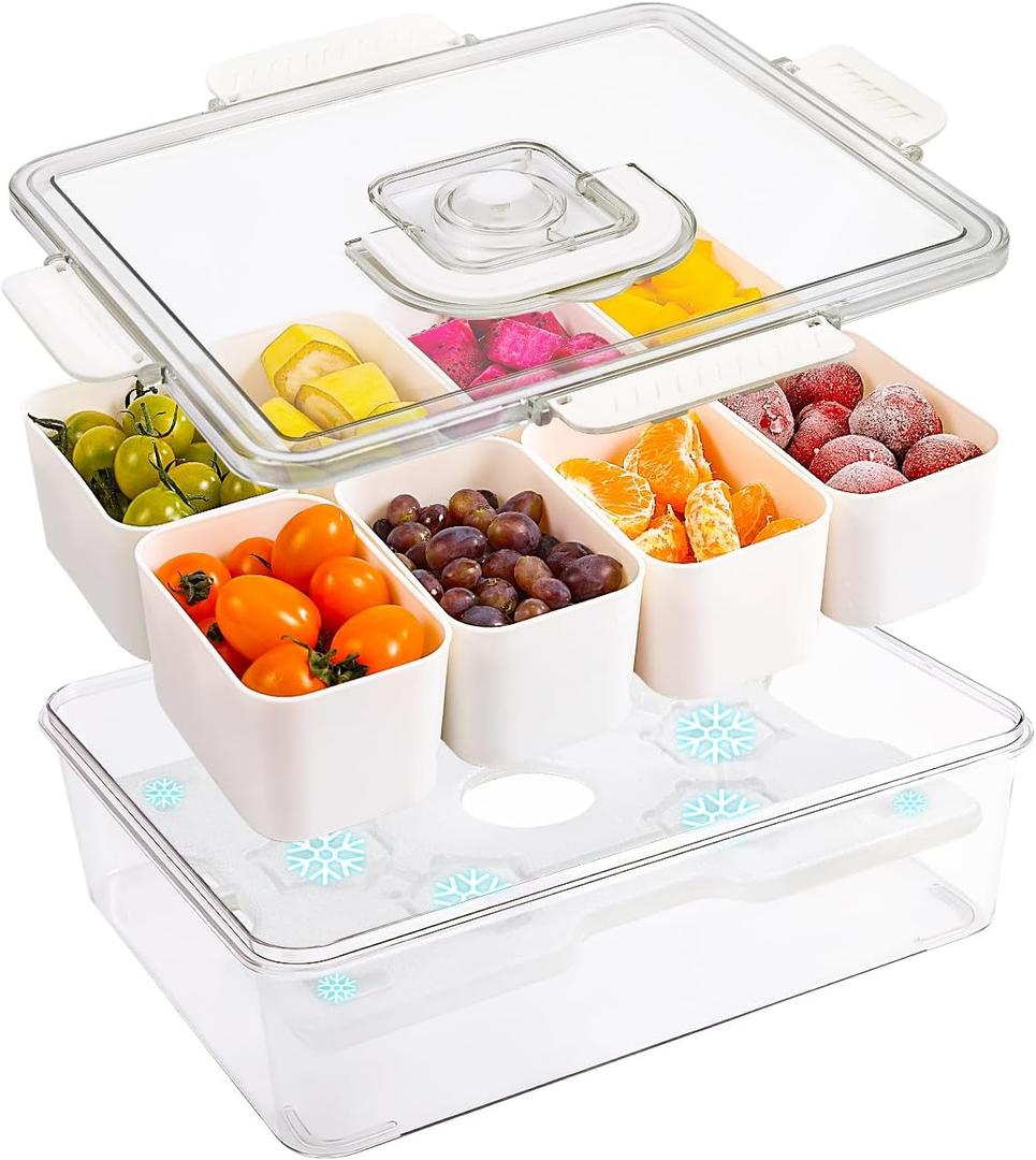 Snackle Box Container, Snack Tray with Lid and Handle, Snacklebox with Reusable Ice Pack, Halloween Candy Bowl, Divided Snack Containers, 8 Compartment Snackable Boxes, for Halloween Party