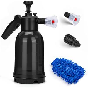 2L Pump Foam Sprayer, 68oz Car Wash Foam Sprayer, Hand Pressurized Soap Sprayer with Two Adjustable Nozzles, Microfiber Wash Mitt, Ideal for Car Wash, Home Cleaning, Garden Watering (Black)