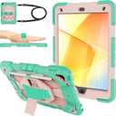 Case for iPad 9th/8th/7th Generation Case 10.2" InchShockproof Hard Cas Cover Compatible with iPad 9th/8th/7th Gen,360 Rotating Stand, Hand Strap, Shoulder Strap, Pencil Holder(Green+Pink)