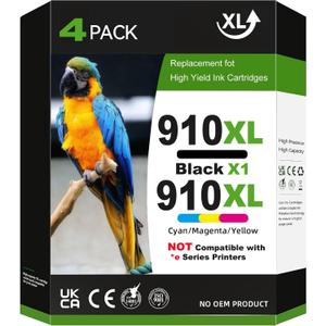910XL Ink Cartridges for HP Printers Replacement for HP 910XL Ink Cartridges Combo Pack for HP 910 Ink Work for Office Jet Pro 8020 8025 8028 8010 8015 8018 8022 8035 Printer Black and Color, 4 Pack