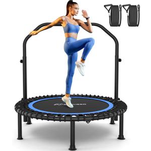 Bungee Rebounder Trampoline, ANCHEER 40" Foldable Fitness Trampoline with Resistance Ropes&Upgraded Bungees, 4 Level Adjustable Handlebar, 450LBS Capacity, Safe for Home/Cardio,Indoor/Outdoor (Royal Blue)