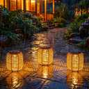 VIHOSE 6 Pack Solar Lanterns, Rattan Hanging Solar Lights with Handle Outdoor Waterproof, Outdoor Lamp Lights Decoration for Patio Porch Garden Pathway Yard Trees Lawn (Round)