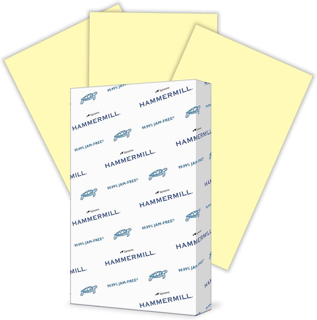 Hammermill Colored Paper, 20 lb Canary Printer Paper, 8.5 x 14-1 Ream (500 Sheets) - Made in the USA, Pastel Paper, 103358R