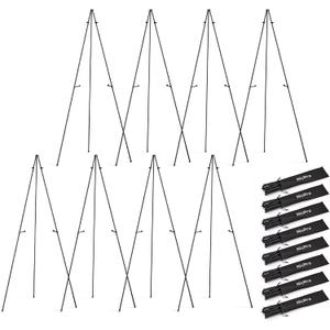Nicpro Black Easel Stand for Sign, 8 Pack 63" Metal Portable Adjustable Collapsible Easels for Display, Painting, Poster, Wedding Sign with Carry Bag